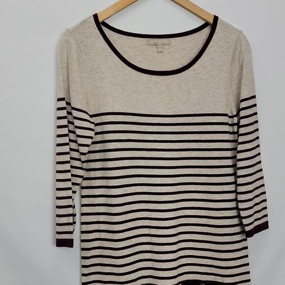 Banana Republic Women's Tunic Sweater  Gray Black Stripe 3/4 Sleeve Scoop Neck M - Picture 10 of 12